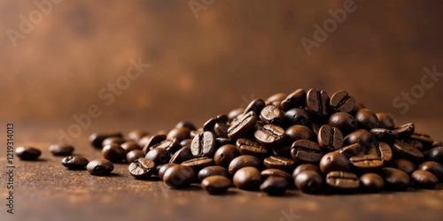 Aromatic Roasted Coffee Beans Resting on a Dark Brown Surface