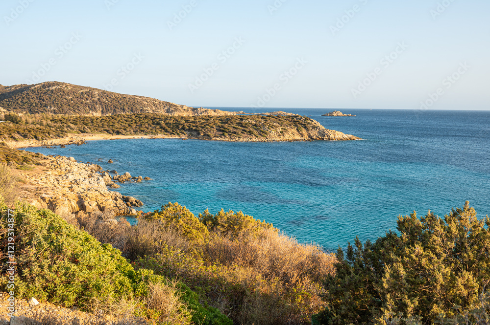 The beach of Sa Perda Longa in Sardigna with turquoise and blue water