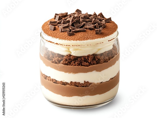 Delicious chocolate dessert in a clear jar.