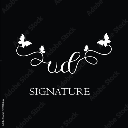 UD Handwritten initial letter, UD simple signature vector logo with butterfly shape variation, beauty, photography letter logo design. U D