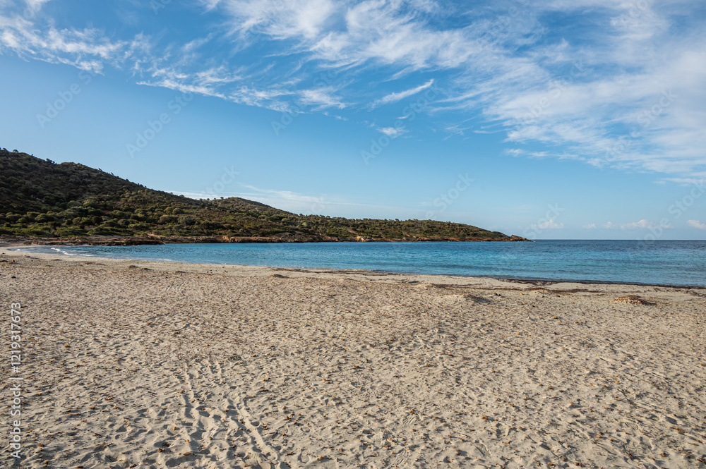 The beach of Sa Perda Longa in Sardigna with turquoise and blue water