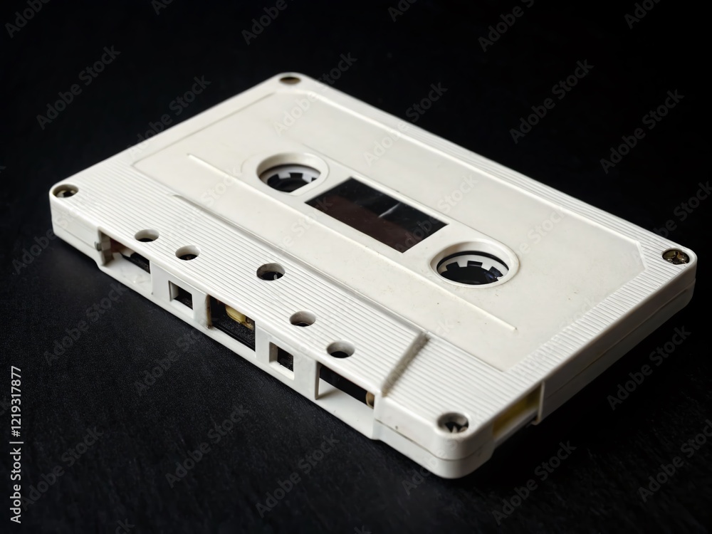 Obraz premium Retro White Cassette Tape Looping Animation on Black Background - Stock Photo