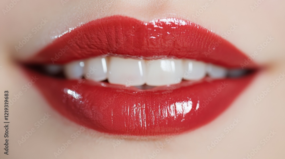 Displaying a perfect smile with white, healthy, straight teeth and full, glossy red lips, embodying sensuality, beauty, and the essence of cosmetology and dental care Displaying a perfect smile with white, healthy, straight teeth and full, glossy red lips, embodying sensuality, beauty, and the essence of cosmetology and dental care