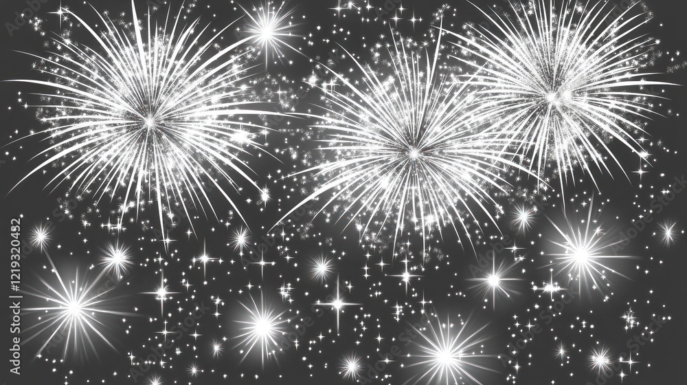 White fireworks exploding in night sky. White fireworks exploding in night sky.