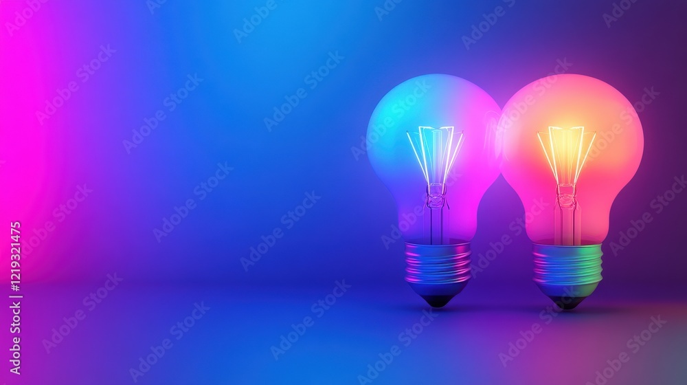 Colorful Neon Light Bulbs with Blue and Pink Glow on a Gradient Background Perfect for Creative and Artistic Design Projects Colorful Neon Light Bulbs with Blue and Pink Glow on a Gradient Background Perfect for Creative and Artistic Design Projects