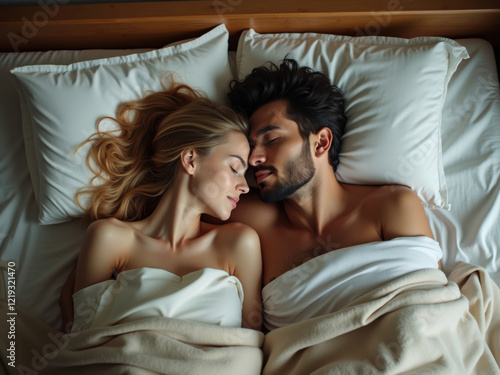 Una pareja joven durmiendo en la cama
 photo