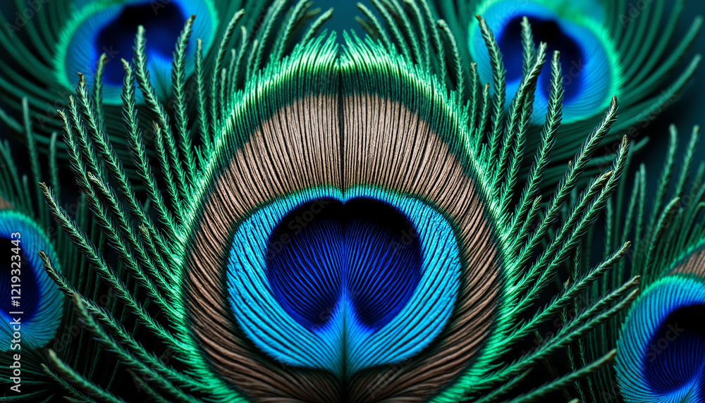 Naklejka premium Close-up of a single vibrant peacock feather with detailed eye pattern