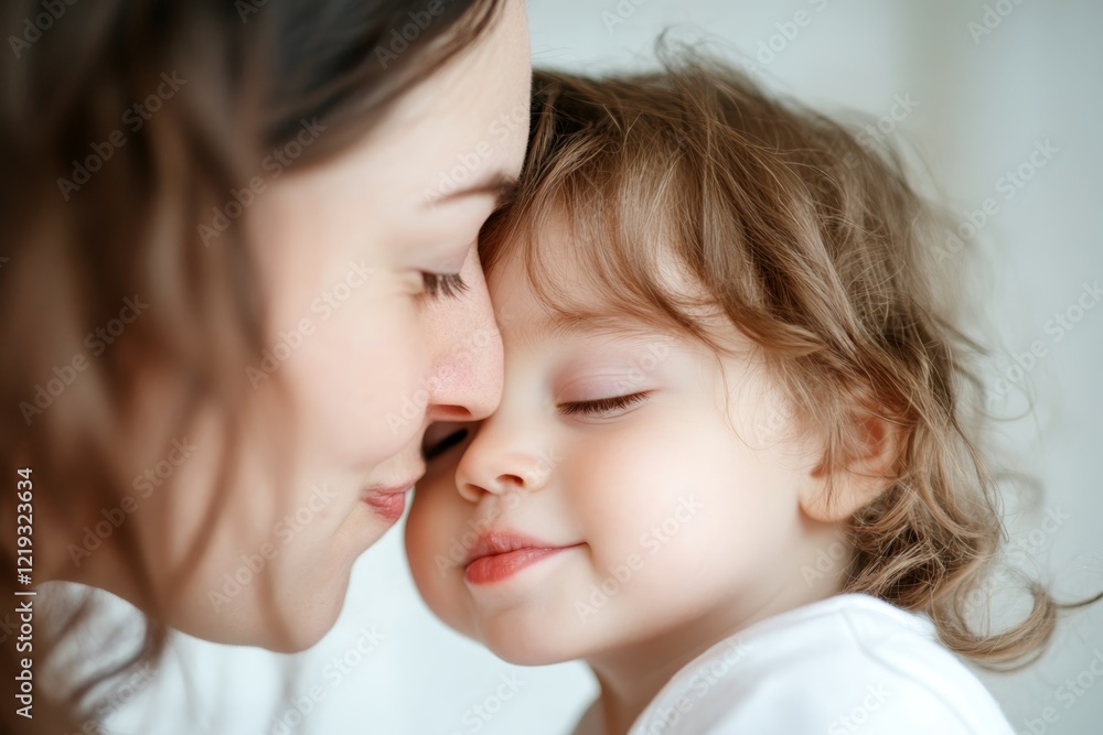 Sweet moment of a mother and child sharing an affectionate embrace indoors during a quiet morning Sweet moment of a mother and child sharing an affectionate embrace indoors during a quiet morning