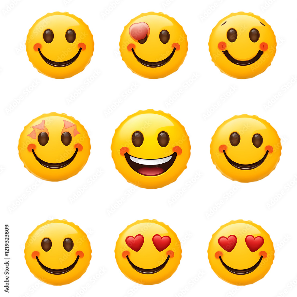 Nine Happy Emoticons Set Yellow Smiley Faces Digital Art joy fun cute love eyes mood emoji image Nine Happy Emoticons Set Yellow Smiley Faces Digital Art joy fun cute love eyes mood emoji image