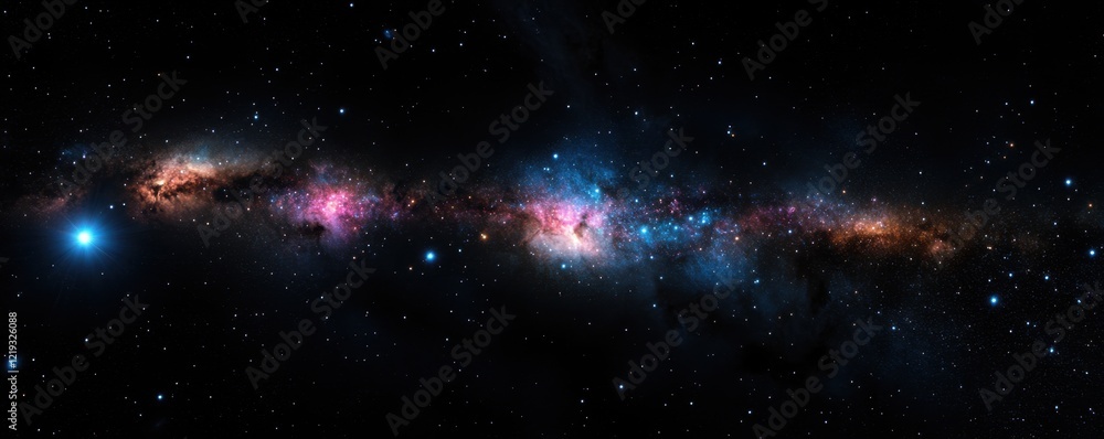 Naklejka premium Vibrant Cosmic Landscape with Stars and Nebulae in Deep Space