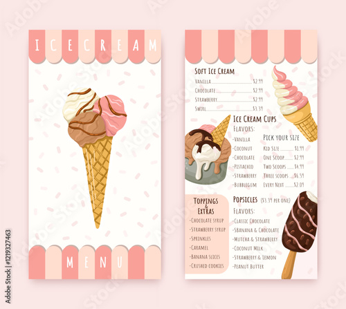 Customizable Ice Cream Menu for cafes and restaurants. Vector.