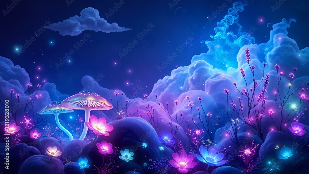Obraz premium Mystical Forest Dreamscape: Vibrant Bioluminescent Wonderland