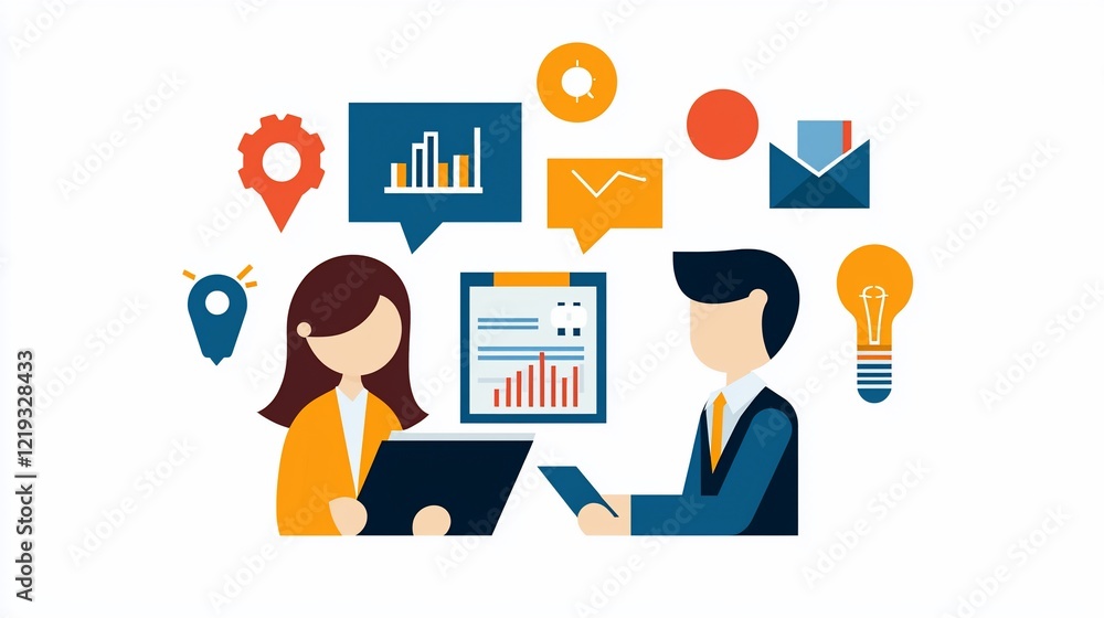 Business people collaborating on project, analyzing data and sharing ideas. Business people collaborating on project, analyzing data and sharing ideas.