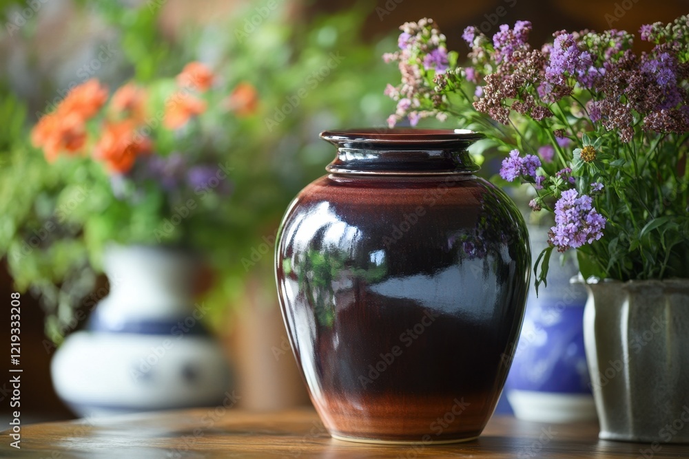 Funeral Urn with Ashes and Flowers, a Solemn Tribute to the Deceased, bouquet,beauty Funeral Urn with Ashes and Flowers, a Solemn Tribute to the Deceased, bouquet,beauty
