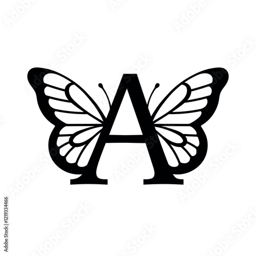 Vector design with split letter A with butterfly wings. Modern typography with nature-inspired elegance