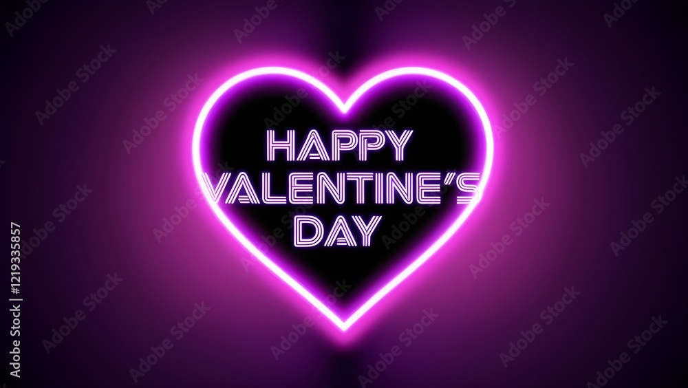 A neon glowing heart shape with the text 'Happy Valentine's Day' in bold, modern font A neon glowing heart shape with the text 'Happy Valentine's Day' in bold, modern font