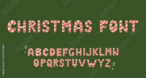 Candy cane alphabet. Set of Christmas lettering. Vector.