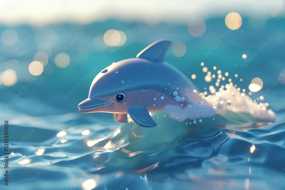 Fototapeta premium A playful dolphin emerging from sparkling ocean waters, showcasing joy and freedom.