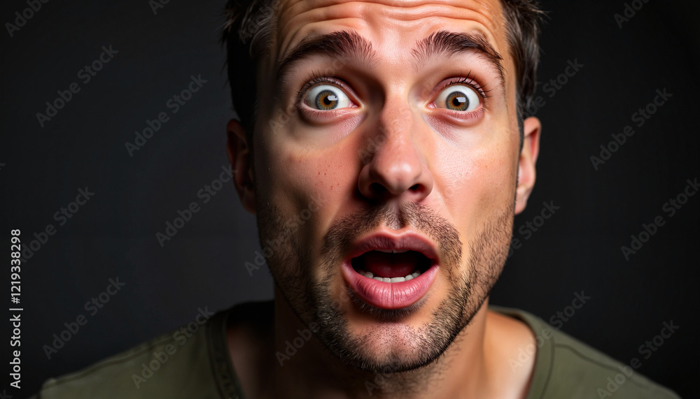 Surprised man with intense look, dramatic expression, emotional impact Surprised man with intense look, dramatic expression, emotional impact