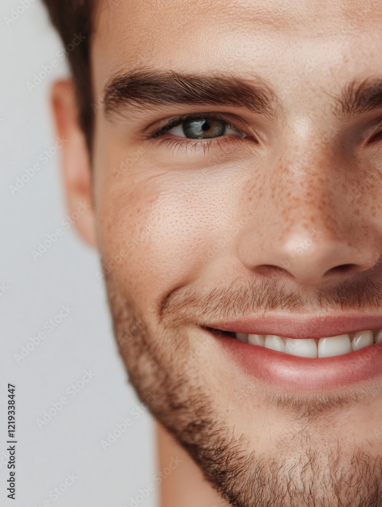 Close up of smiling man showing perfect white teeth and healthy skin Close up of smiling man showing perfect white teeth and healthy skin