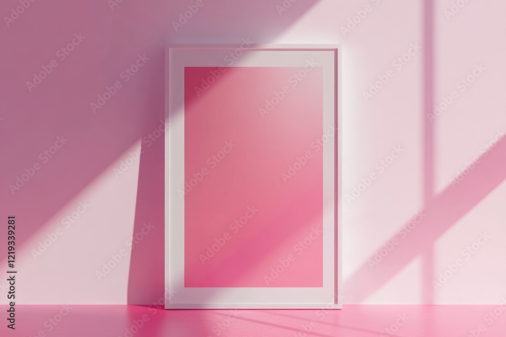 Minimalist Pink Background with Empty Frame for Artwork Display Minimalist Pink Background with Empty Frame for Artwork Display