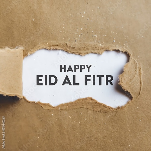 Eid al Fitr greeting with torn paper effect perfect for business communications and announcements photo