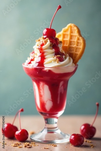 Wallpaper Mural Ice cream sundae with crunchy wafer topping covered in cherry sauce, indulgence, wafer, tasty Torontodigital.ca