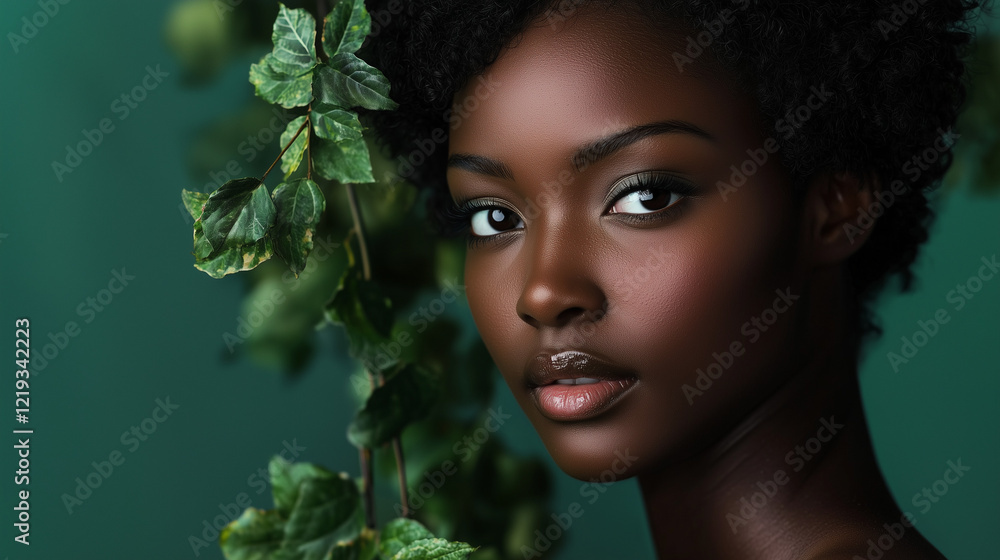Professional Studio Portrait of a Female Model in Emerald Green Tones – Perfect for Nature Brands Professional Studio Portrait of a Female Model in Emerald Green Tones – Perfect for Nature Brands