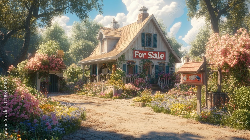A picturesque medium-sized house with a A picturesque medium-sized house with a