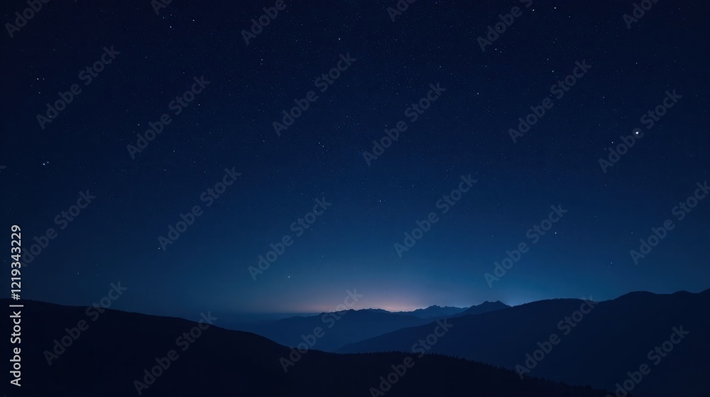 Fototapeta premium Serene Nightscape Starry Sky Over Silhouetted Mountain Range