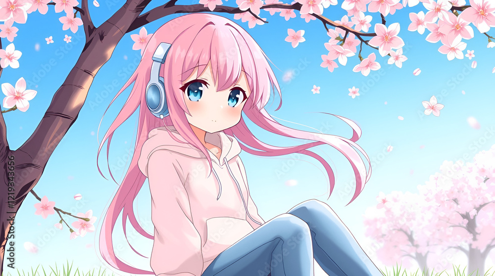portrait of anime girl in close-up. Anime girl with beautiful pink hair is smiling happily. Bright colorful abstract background. girl smiles and laughs portrait of anime girl in close-up. Anime girl with beautiful pink hair is smiling happily. Bright colorful abstract background. girl smiles and laughs
