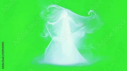 Ghostly figure appearing on a green chroma key background, ideal for spooky and creative video projects