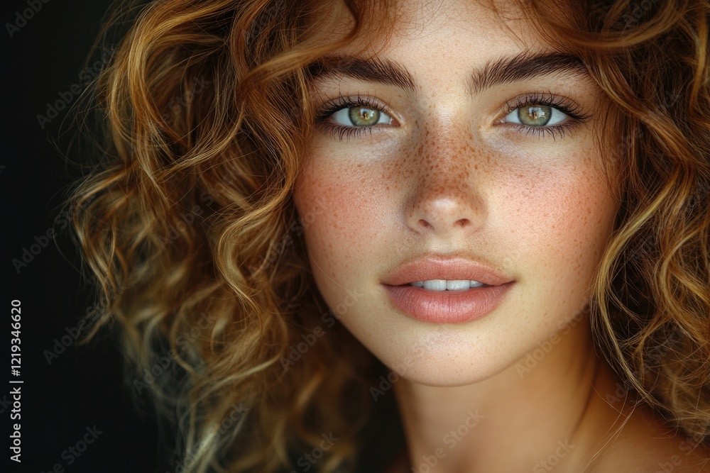 Naklejka premium Close-up portrait of a woman with distinctive freckles on her face