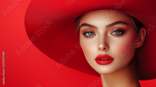 Elegant Portrait of a Female Model in Vibrant Red Tones – Designed for Fashion Advertisements