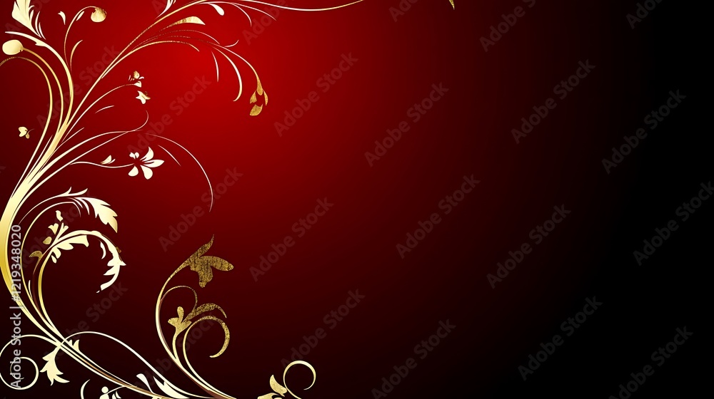 Golden Floral Design on a Red Background Golden Floral Design on a Red Background