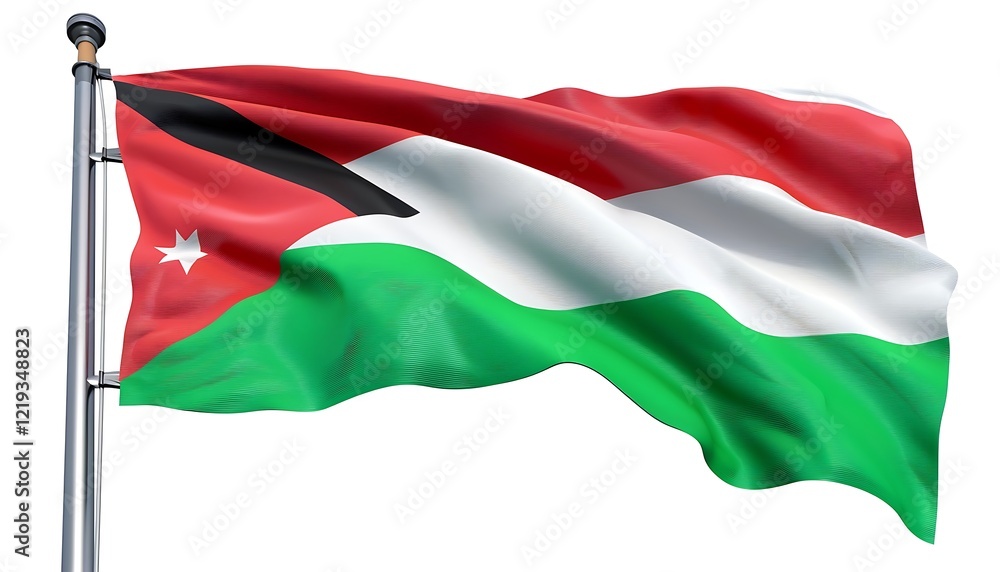 Palestine National Flag, Flying in the Wind Isolated on White Background Palestine National Flag, Flying in the Wind Isolated on White Background