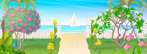 vector nature landscape background. Cartoon summer clip art. Hand drown design.

