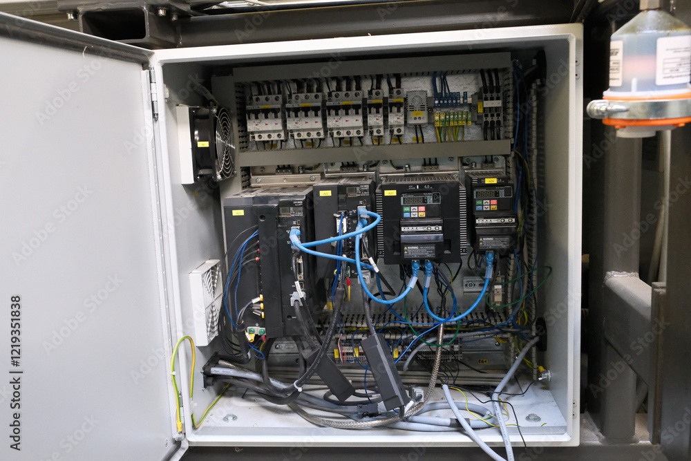in a switch cabinet with fuses, frequency converters and terminal strips for controlling an industrial machine