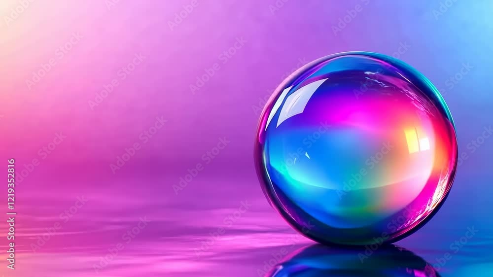 Iridescent Sphere on Reflective Surface: A Study in Light and Color Iridescent Sphere on Reflective Surface: A Study in Light and Color
