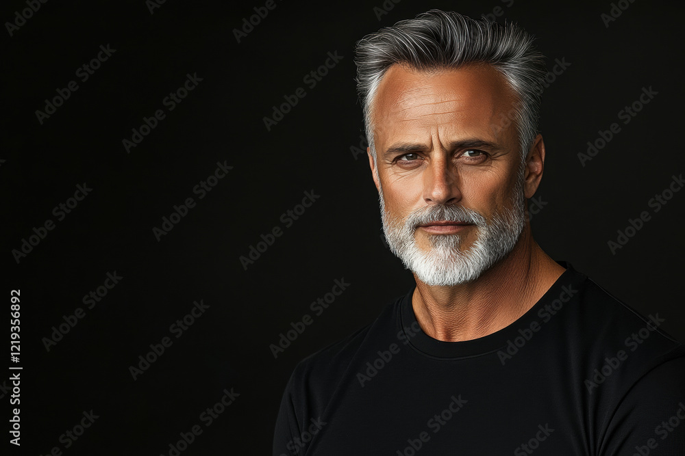 A confident mature man with grey hair and a striking expression.
A confident mature man with grey hair and a striking expression.