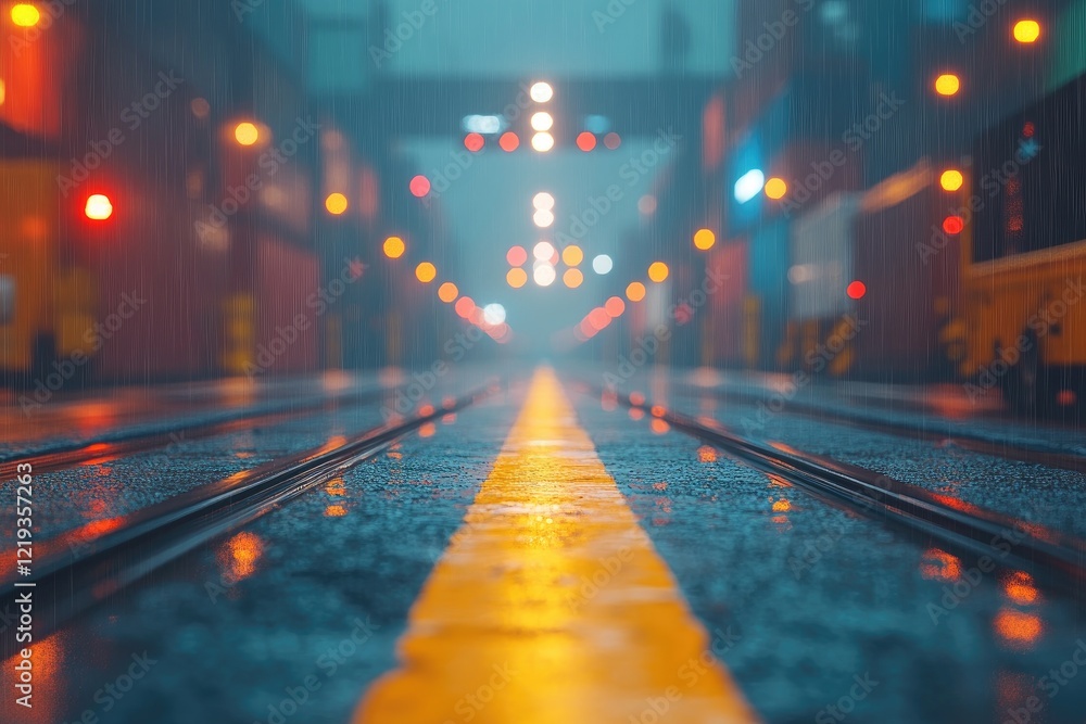 Rainy Night Train Tracks Gleam Rainy Night Train Tracks Gleam