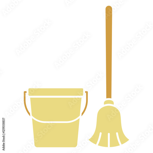 bucket and broom, cleaning tools