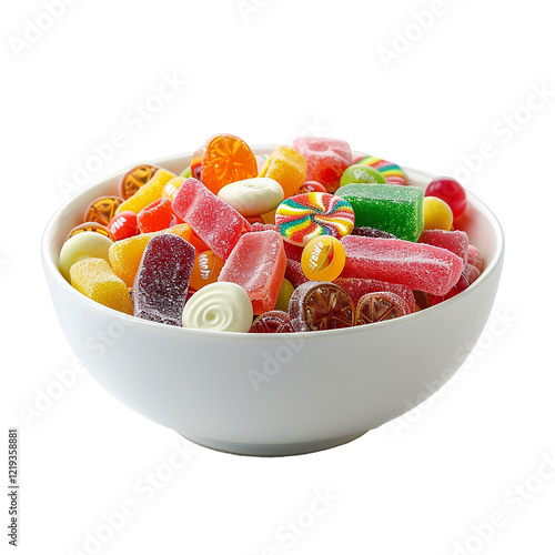 Colorful candies in a white bowl sweet treats sugary delights yummy candy bowl