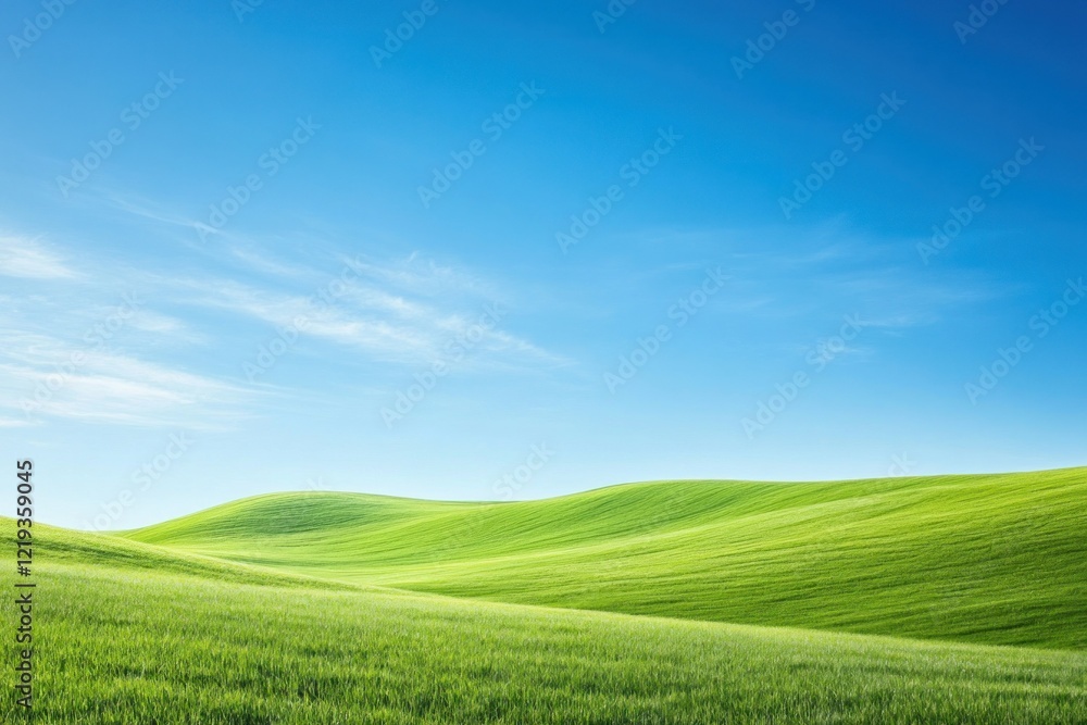 Naklejka premium Majestic Green Rolling Hills Under Clear Blue Sky