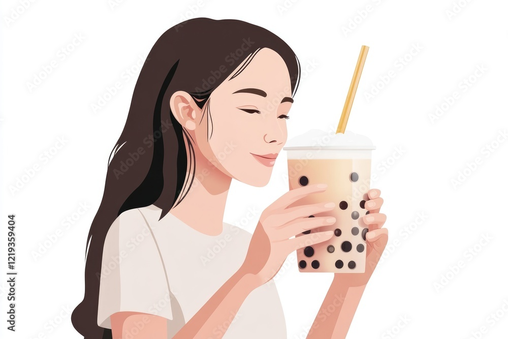 A person holding a cup of bubble tea, a popular drink A person holding a cup of bubble tea, a popular drink