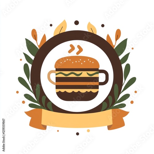 Wallpaper Mural Hot food in a mug with a banner and leaves for food promotion Torontodigital.ca