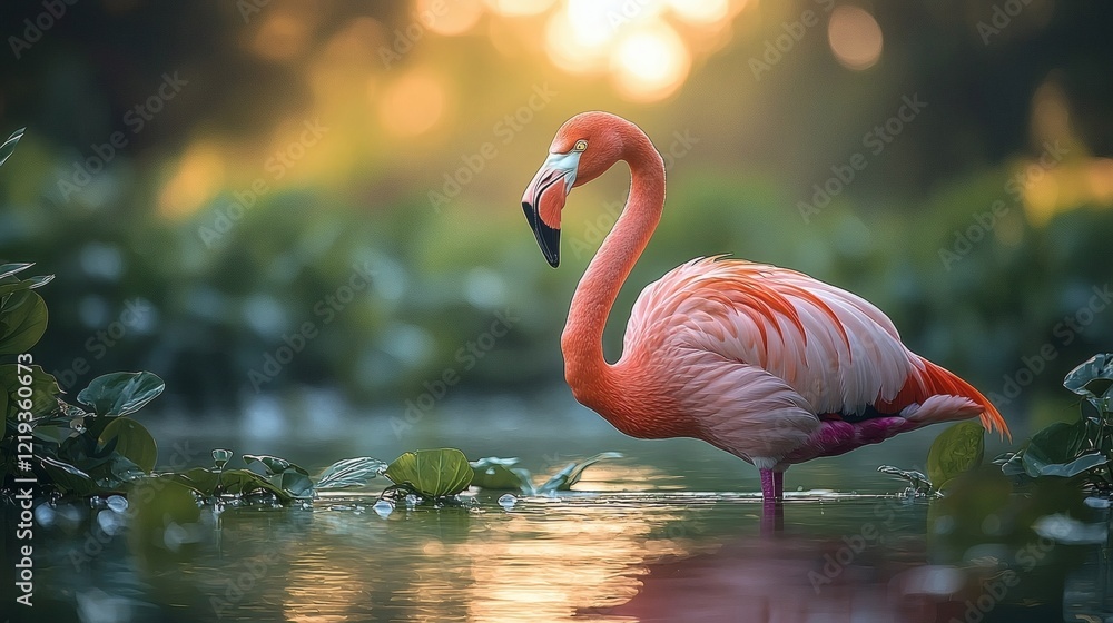 Fototapeta premium Serene Flamingo at Golden Hour
