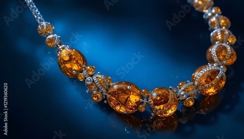 Wallpaper Mural Stunning amber necklace with silver accents on deep blue background Torontodigital.ca