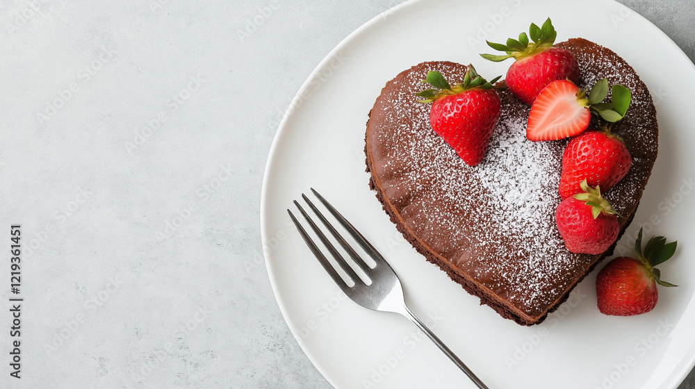 A heart-shaped chocolate cake decorated with fresh strawberries, perfect for a romantic celebration A heart-shaped chocolate cake decorated with fresh strawberries, perfect for a romantic celebration