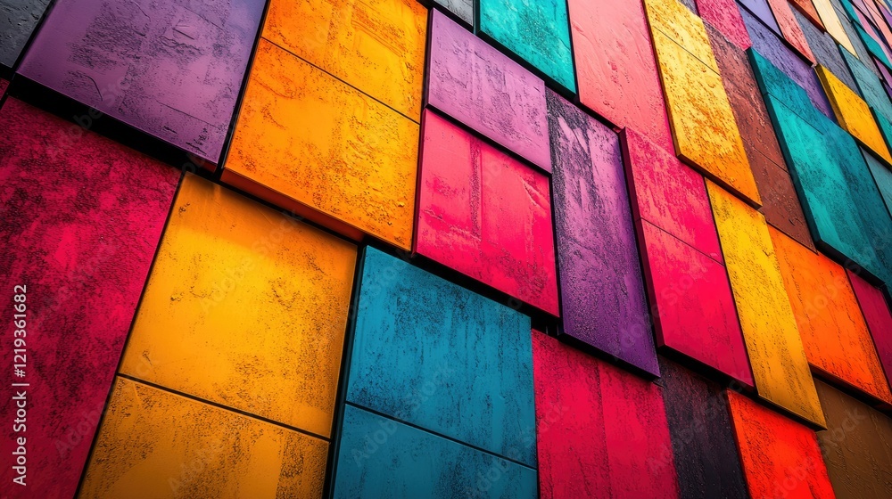 Fototapeta premium A vibrant abstract composition of stacked rectangular blocks in various colors,